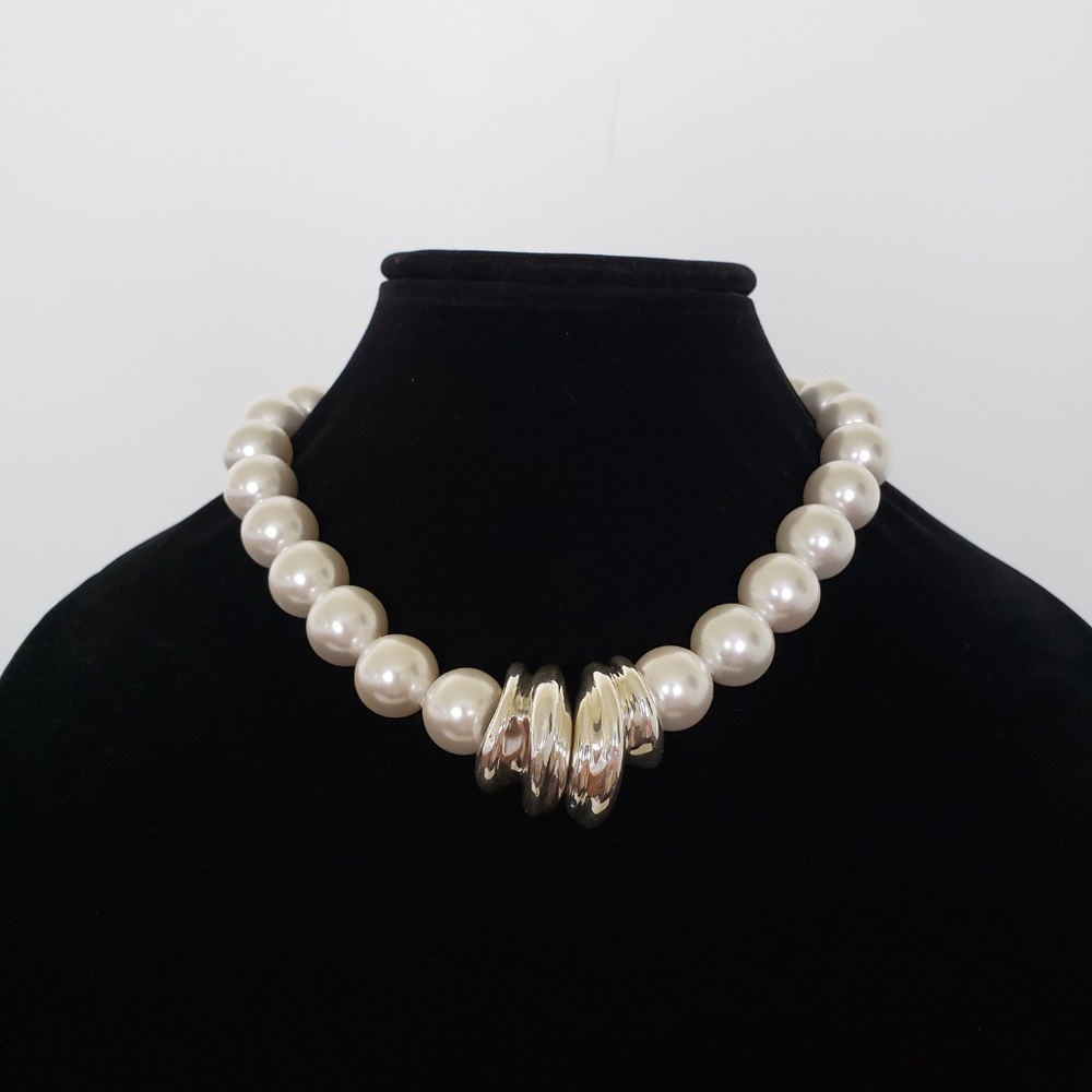 E&L Israel Sterling Silver Electroform Shell Pearl Beaded Necklace 18" - Picture 3 of 9